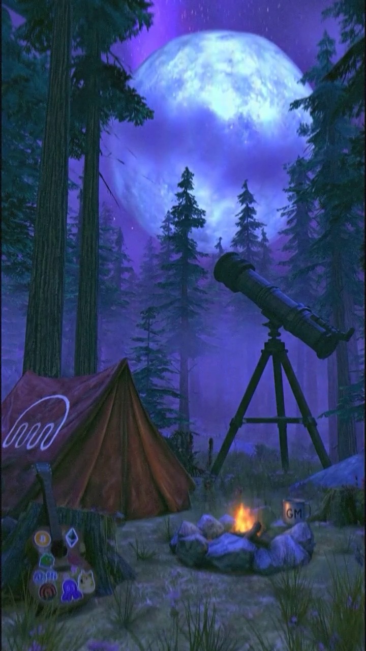 An otherworldly purple-lit landscape.